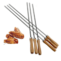 Miniatyrbillede 3 af 5: 18 stk. Kebab BBQ rustfrie ståls grillspyd med flade træhåndtag Genanvendelige metals grillspyd med opbevaringspose