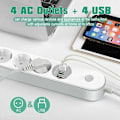 Pikkukuva 3 / 5: USB-virtapalkki ylijänniteltä suojaava 4 pistorasiaa + 4 USB, kytkin, 2m