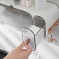 Miniatyrbillede 5 af 5: Vægmonteret toiletrulleholder Papirhåndklædeholder Papirrør Opbevaringsboks Vandtæt Bakke Tissue Box Hyldeholder-Hvid