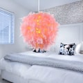 Miniatyrbilde 2 av 5: Hengende lysekrone Ø 30cm Taklampe Rosa Fjær Lysekrone Hengende Belysning for Soverom Stue (Rosa)