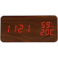 Miniatyrbild 1 av 5: Modern LED-väckarklocka Elektronisk skrivbordsdigital bordsur Temperatur Fuktighet, Brun + Röda undertexter