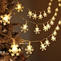 Miniatyrbillede 1 af 5: Solcelled Lysstreng Udendørs, 30 LED, 6,5m Vandafvisende Lys Dekoration, Snefnug Juledekoration til Soveværelse, Have, Terrasse (Varmt Hvidt)