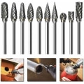 Miniatyrbillede 1 af 5: 10 stk. dobbeltsnit tungstenstål solide hårdmetal roterende fræsere sæt 3 mm skaft bor bit twist stænger til Dremel roterende værktøjer