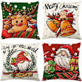 Miniatyrbilde 1 av 5: Juleputetrekk 45x45cm, Sett med 4 Juledekorative Sofa i Bomull og Lin Julepynt for Sofa Seng Soverom Stol Hage - God Jul