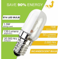 Pikkukuva 2 / 5: E14 LED-lamppu jääkaappiin, 1,5 W vastaa 15 W, lämmin valkoinen 3000 K, lamppu jääkaappiin, suolalamppuun, ompelukoneeseen, himmennettävä, 2 kpl