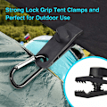 Miniatyrbild 4 av 5: 10-pack Tarpklämmor för utomhusbruk med canvasband & elastisk snodd + D-formad karbinhake för presenningar, markiser, camping, husvagn, bilöverdrag