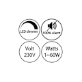 Miniatyrbillede 4 af 4: Lysdæmper med Drejeknap, Spænding 220-230V, Hvid Farve, til Dæmpbare LED-pærer