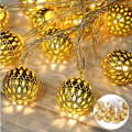Miniatyrbillede 1 af 5: Marokkansk LED-lysguirlande - 2 meter - 10 varme hvide LED'er - Gylden orientalisk dekoration - Lyskugleguirlande - Juledekoration, Have, Fødselsdag