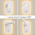 Miniatyrbillede 2 af 5: LED Vægskinne, Sengeborde Læselys med Afbryder, USB Opladningsport, Soveværelse Stemningsbelysning Justerbar Spotlys (3W 3000K + 9W 6000K) - Hvid
