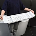 Miniatyrbillede 5 af 5: Badekarbakke Stabil Placering Udvidbar Plastmateriale Dræningsdesign Badekar Caddy Badekarbord til Badeværelse Hvid