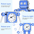 Miniatyrbild 4 av 5: Robotväckarklocka, Analog Väckarklocka, Rostfritt Stål Tyst Väckarklocka med Blinkande Upplysta Ögon och Roterande Arm, Present till Barn, Flickor Pojkar HI