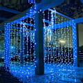 Miniatyrbilde 1 av 5: 600 LED gardinlys, 6m x 3m, 8 lysmoduser, vanntett IP44 for innendørs og utendørs bruk (blå).