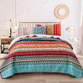Miniatyrbillede 1 af 5: Bohemian Quiltet Sengetæppe Dobbelt 3-delt Patchwork Sengetæppe Vendbart Quilt Blødt Mikrofiber Sengetøj 220 240 cm