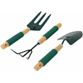 Miniatyrbillede 1 af 5: 3 stk. Små Haveværktøjssæt Heavy Duty 1 Havehåndsskovl Spade 1 Klo Rake 1 Plante Gaffel med Træhåndtag Ergonomisk Metal Bonsai Værktøjssæt til