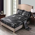 Miniatyrbild 2 av 5: 1 Set 4 Delars Marmor Överkast Marmor Sänglakan Örngott Set Djup Fick Duvet Cover Mjuk Sängkläder Svart