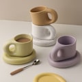 Miniatyrbillede 3 af 5: 300 ml håndlavet kop og underkop ovalt fad keramisk kop til kaffe mælk te kage nordisk boligindretning