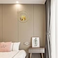 Miniatyrbilde 4 av 5: Sett med 3 veggdekorasjoner i jern, gullfarget ginkgo og palmeblader - Rund veggdekorasjon for hjem, kontor, stue, hotell