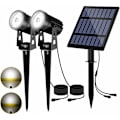 Miniatyrbilde 1 av 5: Solcelle Spotlight Utendørs 2 I 1 Solcellelampe Utendørs 2 Lysmoduser Solhage Lys Vanntett IP65, 3 Meter Kabel, Solcelle Utendørs Belysning for Hage
