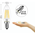 Miniatyrbilde 5 av 5: Sett med 6 E14 LED-lys for lysekroner, E14 filament Retrofit Classic, 4W 470 lumen erstatter 40 watt, 6500K kald hvit, glødelampe, glass