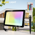 Pikkukuva 4 / 4: 100W Ulko-RGB LED-projektori, RGB-värillinen LED-projektori Puutarhan värillinen LED-valonheitin kaukosäätimellä 16 väriä 4 tilaa Vedenkestävä IP65 Puulle