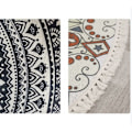 Miniatyrbillede 2 af 2: Rund Håndvævet Bomuldsmåtte til Stue - Mandala Mønster - Vintage Bohemian Stil - Med Kvaster - Maskinvaskbar - Til Soveværelse, Gang, Stue