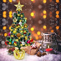 Miniatyrbilde 4 av 5: 45 cm Kunstig Juletre, Lite Juletre med LED-lys, Batteridrevet Juletrepynt med Gyllen Stjerne Fargerike Kuler, Ide