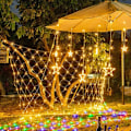 Miniatyrbillede 2 af 5: 96 LED Krystalklare Netlys Udendørs, 1,5M x 1,5M Vandafvisende Solcelledrevne Lysstreng, Have Terrasse Gærde, Varmt Hvidt
