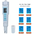 Miniatyrbild 4 av 5: 4 i 1 Vattenkvalitetstestare Ph / Ec / Tds / Temperatur Ip55 Mätare Automatisk Avstängning Vattentät Bakgrundsbelyst Display Testare Vit Ph-686