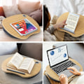 Miniatyrbillede 2 af 5: Bærbar computerstand med pude og bambusplatform på seng og sofa, knæbord med kabelhul og skridsikker strimmel, til pc, tablet op til 15,6\"