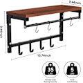Pikkukuva 2 / 5: Seinäteline - Seinähylly 8 Koukulla, Ripustushylly Metallisella Tangolla, Teollinen Tyyli - RWCoat Rack