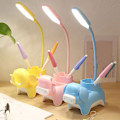Miniatyrbillede 4 af 5: 3 tilstande LED bordlampe genopladelig sød lampeholder USB opladning soveværelse sengebordslampe Lampu Belajar