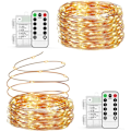 Miniatyrbilde 1 av 5: 2 x 10M/200 LED Batteridrevne Feelysslynger, Led Lyslenker, Vanntette IP65, Innendørs og Utendørs Dekorasjon til Jul, Nyttår,