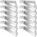 Miniatyrbillede 1 af 5: Dudug clips til duge, 12 stk. store 8 x 7 cm rustfrit stål dudug clips til fester, udendørs havebord, til bordtykkelse på 2,5 til 6,5 cm, sølv