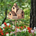 Miniatyrbillede 2 af 5: Fuglehus til haven med pæl Metal fuglefoderautomater Havepæle Fuglehuse til baghaven Terrasse Udendørs stil D