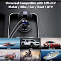 Miniatyrbilde 2 av 5: Dual Port USB-billader for biluttak QC3.0 12V/24V ladeadapter med LED digital voltmeter berøringssvitsj A
