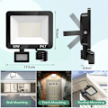 Miniatyrbild 4 av 5: 50W LED-strålkastare för utomhusbruk med rörelsesensor, 2-pack, IP67 vattentät LED-strålkastare med sensor, 5000LM 7000K kallvitt utomhusbelysning, utomhuslampa