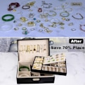Miniatyrbillede 1 af 4: Smykkeæske Organizer til Kvinder Piger, 2 Lag Smykke Opbevaringskasse, PU Læder Smykkeholder Organizer, Blød Foring med Lås til Ringe, Øreringe,