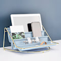 Miniatyrbillede 5 af 5: Multi-lags Læder Jern Opbevaringsstativ Fjernbetjening Display Hylde Skrivebord Organizer Kosmetik-Blå