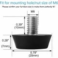 Miniatyrbilde 2 av 5: 16 stk justerbare møbelføtter nivelleringsfot base ben bordben stol justerbar gulvbeskyttelse M6 x 10 x 20mm--