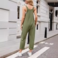 Miniatyrbilde 2 av 3: Dameklær Sommer Casual Løse Lange Overaller Jumpsuits Romper Løs Jumpsuit med Lommer Grønn S