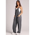 Miniatyrbilde 2 av 3: EFAN Dame Casual Sommer Ermeløs Jumpsuit Lang Løs Bodysuit med Lommer Mørk Grå M