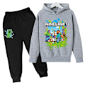 Miniatyrbillede 1 af 2: Minecraft træningsdragt til børn med trykt hættetrøje, afslappet pasform Grey 140cm