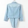 Miniatyrbilde 2 av 2: Mote dame fritid trekvart erme knapp ned Cropped Denim Topp Knute Knyte Denim Skjorte Jakke Himmelsblå XXXL
