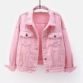 Pikkukuva 1 / 2: Kestävä pitkähihainen denim-takki naisten ulkovaatteet - Lämmin kevät/syksy ulkovaatteet Pinkki XL