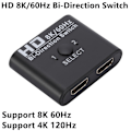 Miniatyrbillede 1 af 4: 8K 60Hz HDMI-switch med splitter, dobbeltrettet 1x2/2x1, tovejs HDMI-kompatibel switcher-vælger 2 ind 1 ud til projektor PS4/3 Xbox TV-boks switcher-adapter