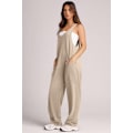 Miniatyrbilde 1 av 3: EFAN Dame Casual Sommer Ermeløs Jumpsuit Lang Løs Passform Bodysuit med Lommer - Khaki Størrelse M
