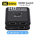 Miniatyrbillede 2 af 4: 8K 60Hz HDMI-switch med splitter, dobbeltrettet 1x2/2x1, tovejs HDMI-kompatibel switcher-vælger 2 ind 1 ud til projektor PS4/3 Xbox TV-boks switcher-adapter
