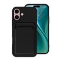 iPhone 16 Silikone Mobilcover med Kortholder - Sort Sort