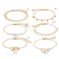 Miniatyrbillede 8 af 8: 6 stk/sæt Boho armbånd sæt kvinder kvaster blade cirkulære kæder Gold