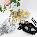 Miniatyrbillede 4 af 8: Halloween-festmaske med holder til aftenfest og maskerade Black